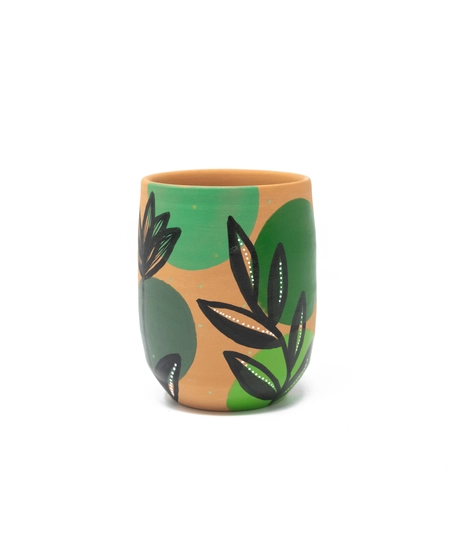 Handcrafted Pottery Cups with Attractive Earthy Tones Paintings - Available in Several Colors - Fuchsia