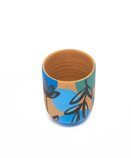 Handcrafted Pottery Cups with Attractive Earthy Tones Paintings - Available in Several Colors - Fuchsia