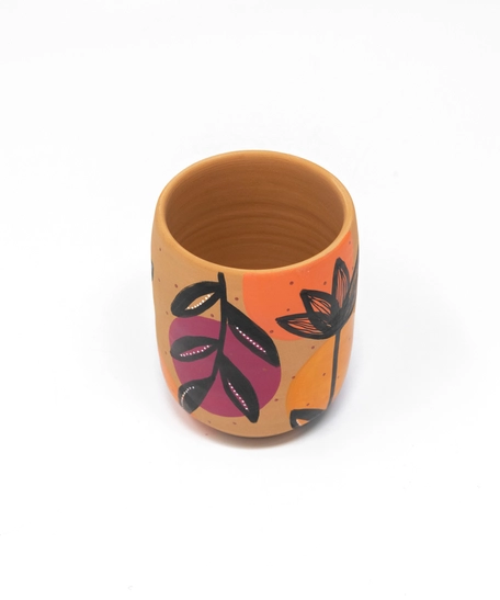 Handcrafted Pottery Cups with Attractive Earthy Tones Paintings - Available in Several Colors - Fuchsia