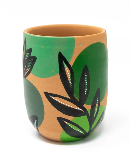 Handcrafted Pottery Cups with Attractive Earthy Tones Paintings - Available in Several Colors - Fuchsia