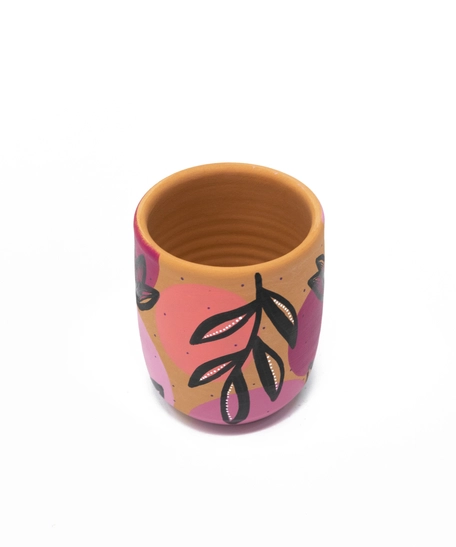 Handcrafted Pottery Cups with Attractive Earthy Tones Paintings - Available in Several Colors - Fuchsia