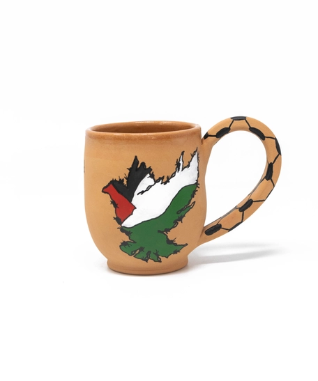 Palestine Flag Cup - Handmade of pottery - Decorated with A Keffiyeh & English Phrase Design 