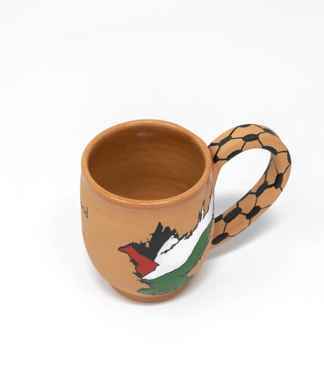 Palestine Flag Cup - Handmade of pottery - Decorated with A Keffiyeh & English Phrase Design 