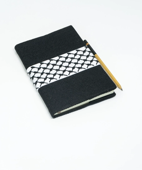 Palestine Stationery: Handmade Black & White Fabric Notebook with Palestinian Keffiyeh Design