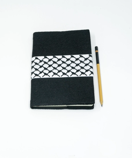 Palestine Stationery: Handmade Black & White Fabric Notebook with Palestinian Keffiyeh Design