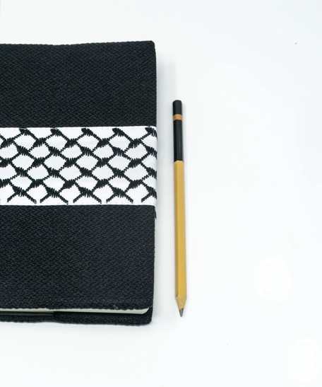 Palestine Stationery: Handmade Black & White Fabric Notebook with Palestinian Keffiyeh Design