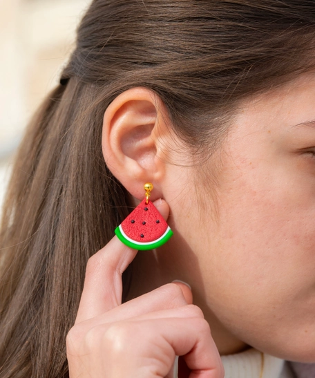 FRESH ACCESSORIES: Watermelon earrings handcrafted from refractory polymer clay