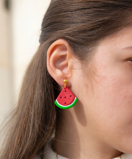 FRESH ACCESSORIES: Watermelon earrings handcrafted from refractory polymer clay