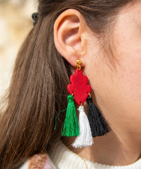 Palestine Earrings: Clay Palestinian Flag Earrings with Bohemian Tassels 