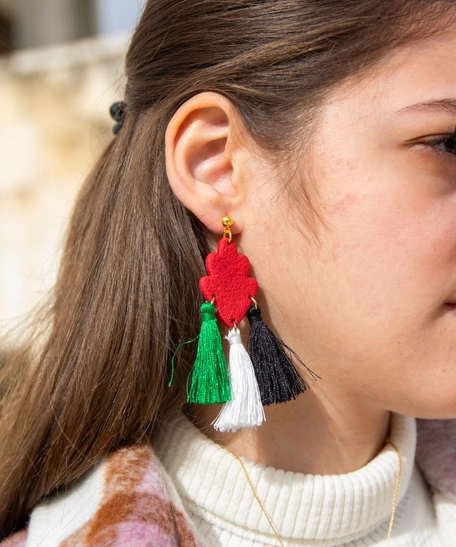 Palestine Earrings: Clay Palestinian Flag Earrings with Bohemian Tassels 