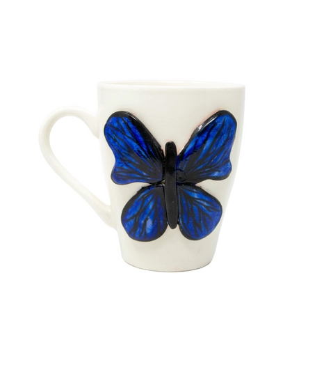 White Nescafe Mug with A Lovely Butterfly Design in Navy Blue