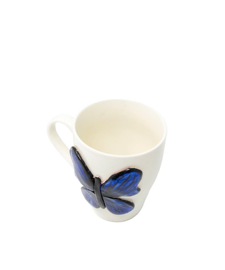 White Nescafe Mug with A Lovely Butterfly Design in Navy Blue