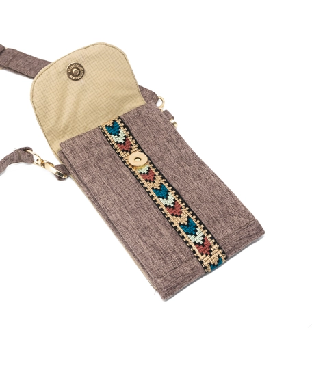 Women's Beige Two-Pocket Small Crossbody Bag - Adorned with Hand-Embroidery