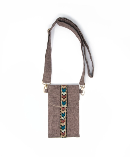 Women's Beige Two-Pocket Small Crossbody Bag - Adorned with Hand-Embroidery