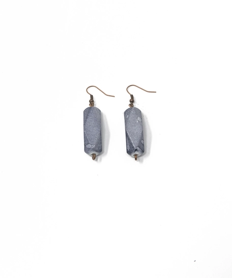 Fancy Stone Earrings: Copper Dangle eEarring with Gray Stone ​