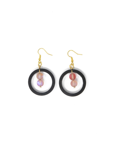 Circular Elegant Dangling Earring: Black Ring with Shiny Colored Beads