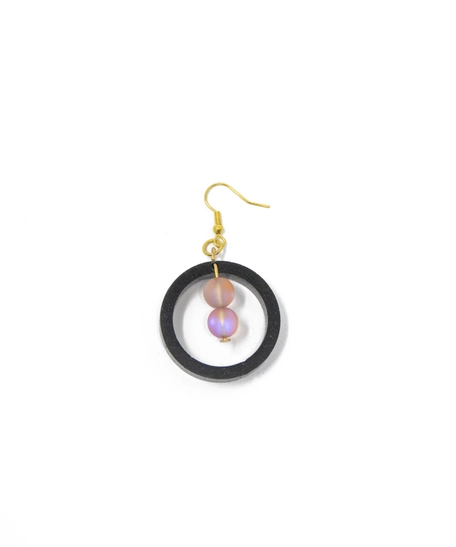 Circular Elegant Dangling Earring: Black Ring with Shiny Colored Beads