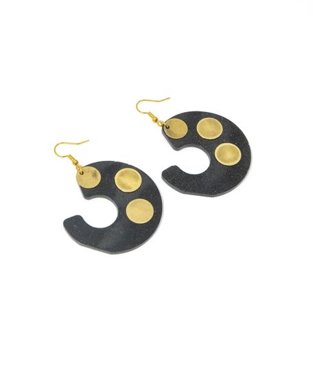 Large Black & Gold Dangling Swirl Earrings