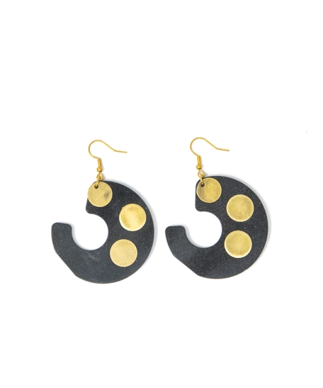 Large Black & Gold Dangling Swirl Earrings