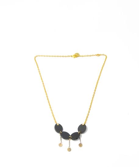 Luxurious Golden Necklace with Oval Black Stones & Metal Circle Dangles