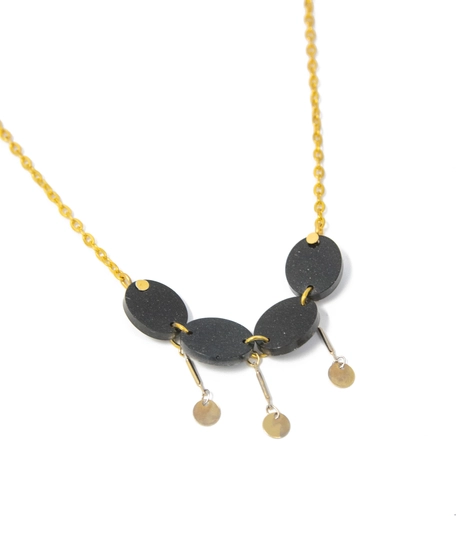 Luxurious Golden Necklace with Oval Black Stones & Metal Circle Dangles