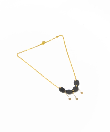 Luxurious Golden Necklace with Oval Black Stones & Metal Circle Dangles