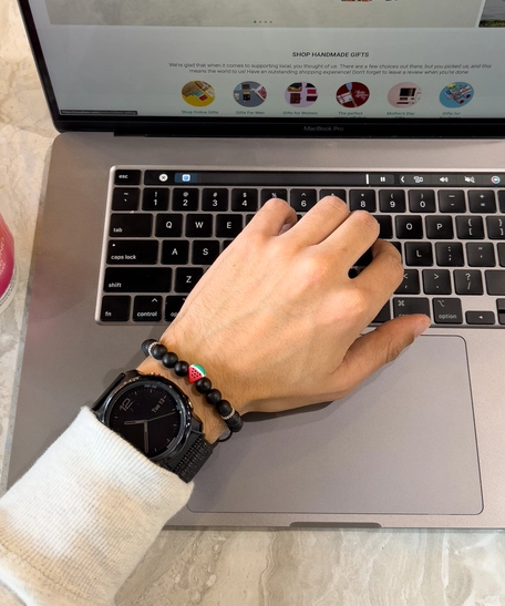 Black Beaded Bracelet with Watermelon Design for Men