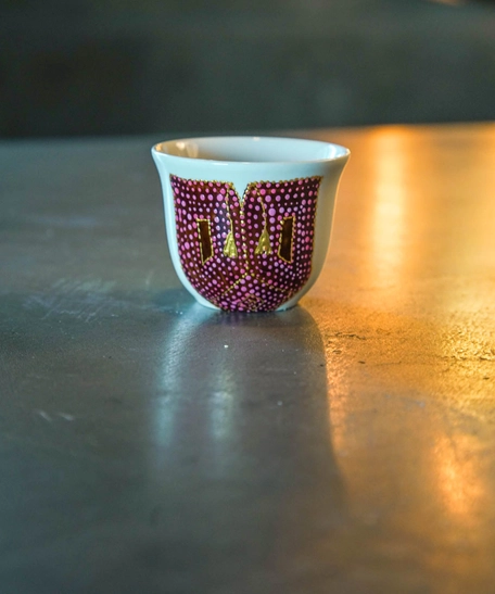 Set of 6-piece Arabic Coffee Cups - Decorated with Traditional Arabic Clothing Designs - Available in 2 Designs - Design 1