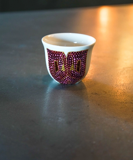 Set of 6-piece Arabic Coffee Cups - Decorated with Traditional Arabic Clothing Designs - Available in 2 Designs - Design 1