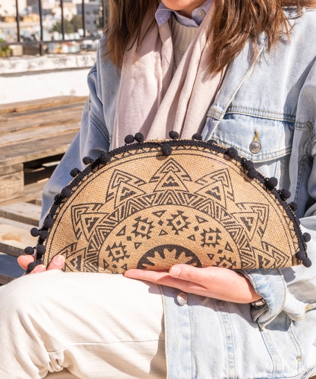 Bohemian-Style Clutch Bag in Beige and Black