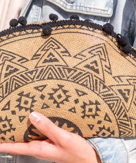 Bohemian-Style Clutch Bag in Beige and Black