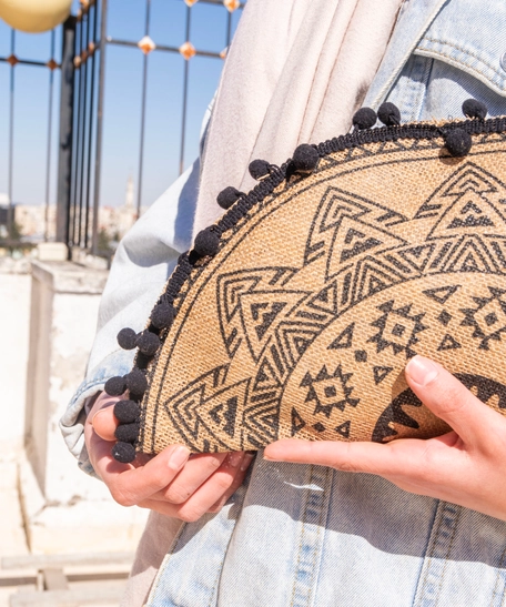 Bohemian-Style Clutch Bag in Beige and Black