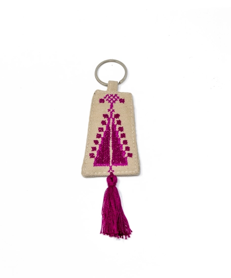 Heritage Keychain with Unique Hand Embroidery Design - Available in Two Colors - Baige and Fuchi