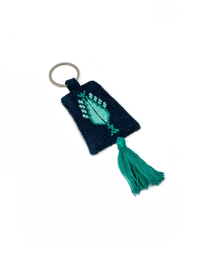 Heritage Keychain with Unique Hand Embroidery Design - Available in Two Colors - Baige and Fuchi