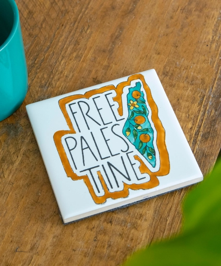 Palestine Coasters - Square White Coasters with A Palestine Map Design - Available in Several Designs - فلسطين