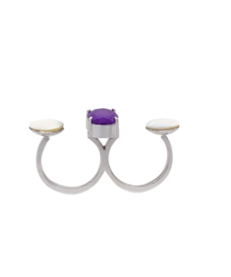 Roxa Double Ring - Luxurious Silver Ring with Purple & White Gemstones