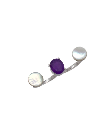 Roxa Double Ring - Luxurious Silver Ring with Purple & White Gemstones