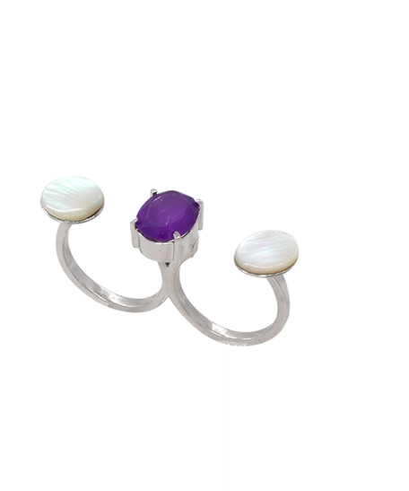 Roxa Double Ring - Luxurious Silver Ring with Purple & White Gemstones