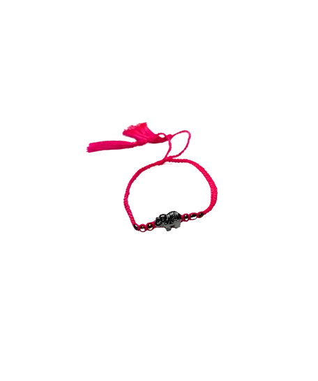 Adjustable Elephant Bracelet - Handmade with Braided Fuchsia Thread - Black