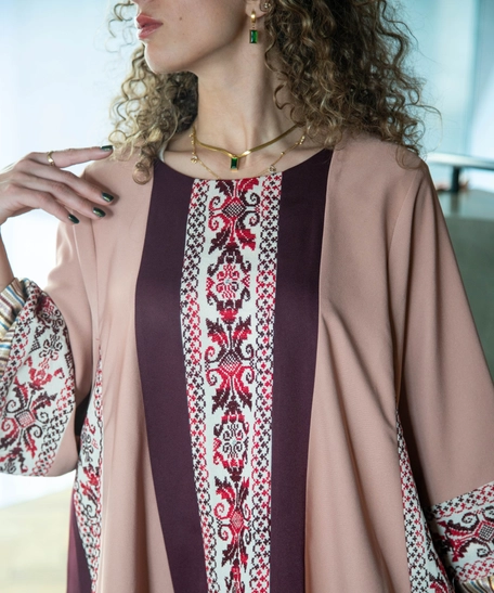 Pink and Violet Embroidered Thoub - Distinctive Heritage Details