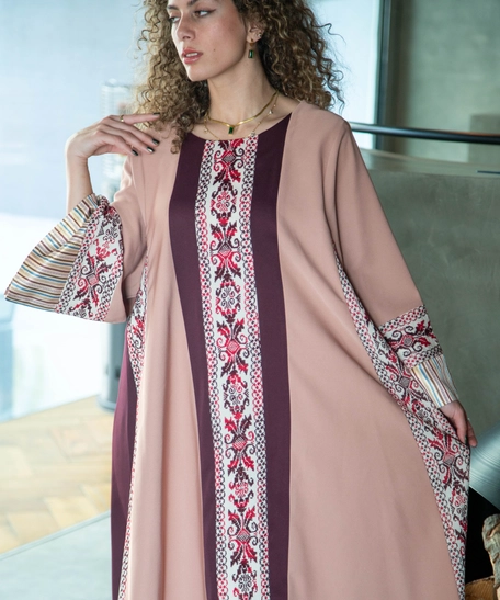 Pink and Violet Embroidered Thoub - Distinctive Heritage Details