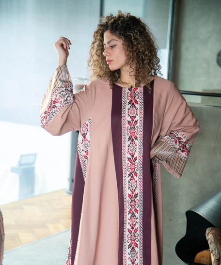 Pink and Violet Embroidered Thoub - Distinctive Heritage Details