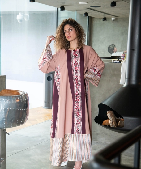 Pink and Violet Embroidered Thoub - Distinctive Heritage Details