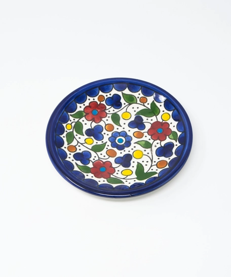 Small Round Breakfast Plate Adorned with Colorful Hand-Painted Ornaments