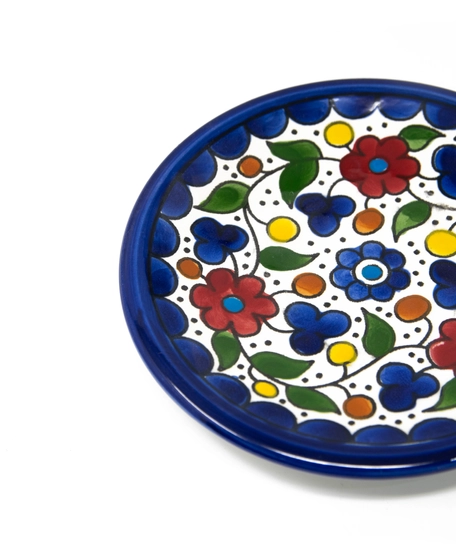 Small Round Breakfast Plate Adorned with Colorful Hand-Painted Ornaments