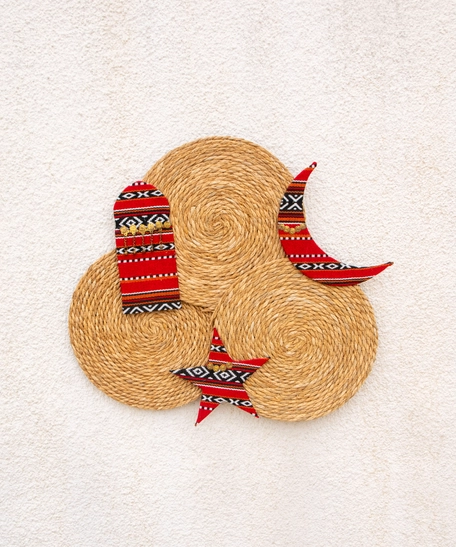 Ramadan Decorations - Heritage Wall Decor Handmade from Straw & Red Sadu Fabric