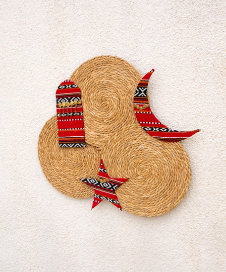 Ramadan Decorations - Heritage Wall Decor Handmade from Straw & Red Sadu Fabric