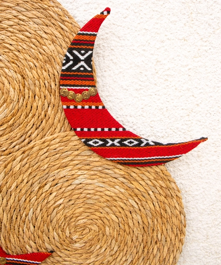 Ramadan Decorations - Heritage Wall Decor Handmade from Straw & Red Sadu Fabric