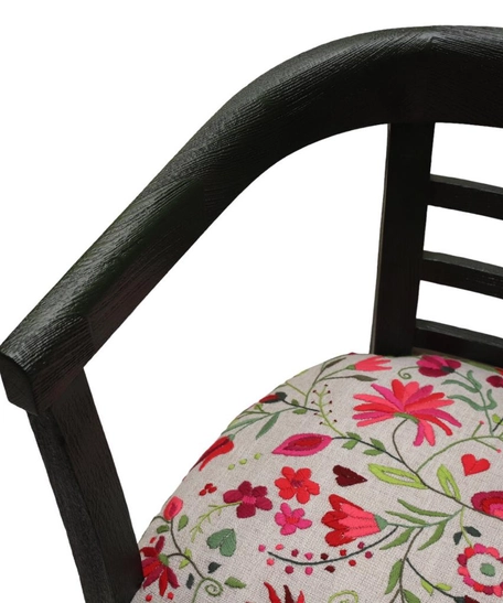 Hand-embroidered Wooden Armchair with A Floral Botanical Garden Design