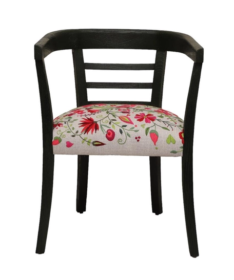 Hand-embroidered Wooden Armchair with A Floral Botanical Garden Design